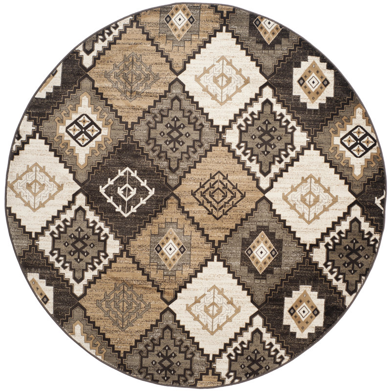 Tapis noir / ivoire Abinante, Rond 6 pi 7 po