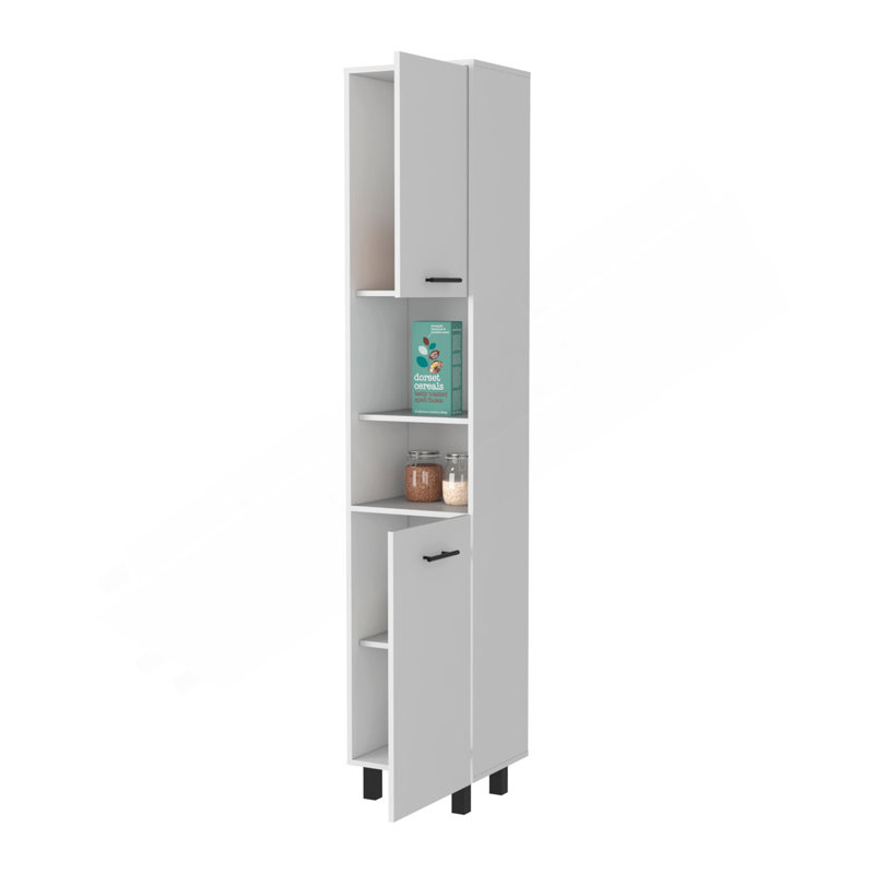 Sheffield 2-Door Pantry Cabinet, With Two 2-Cabinet Spaces And Two Open Shelves, White