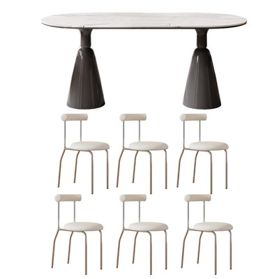 Light Luxury Rock Panel Oval Dining Table Sets.