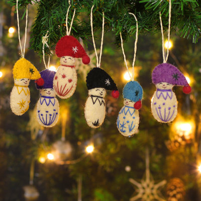 Dakota Fields Handmade Snow Kids Wool Felt Ornaments (Set Of 6)