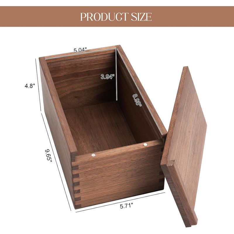 Wood Box With Slide Lid, Walnut Wooden Storage Box, 9.65'' X 5.71'' X 4.8'' Wooden Decorative Box For Keepsakes Valuables Accessories