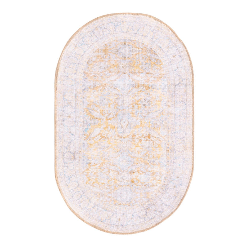 Tapis oriental jaune / ivoire / bleu clair Saphira, Ovale 2 pi x 3 pi 1 po