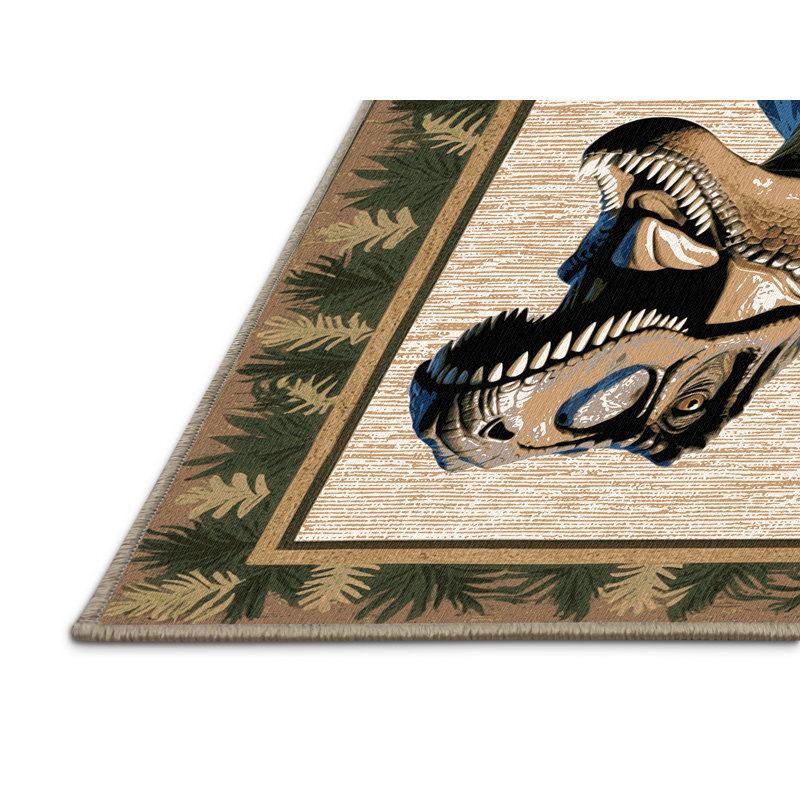 Tapis beige dinosaures lavable à la machine, Rectangle 3 pi x 5 pi
