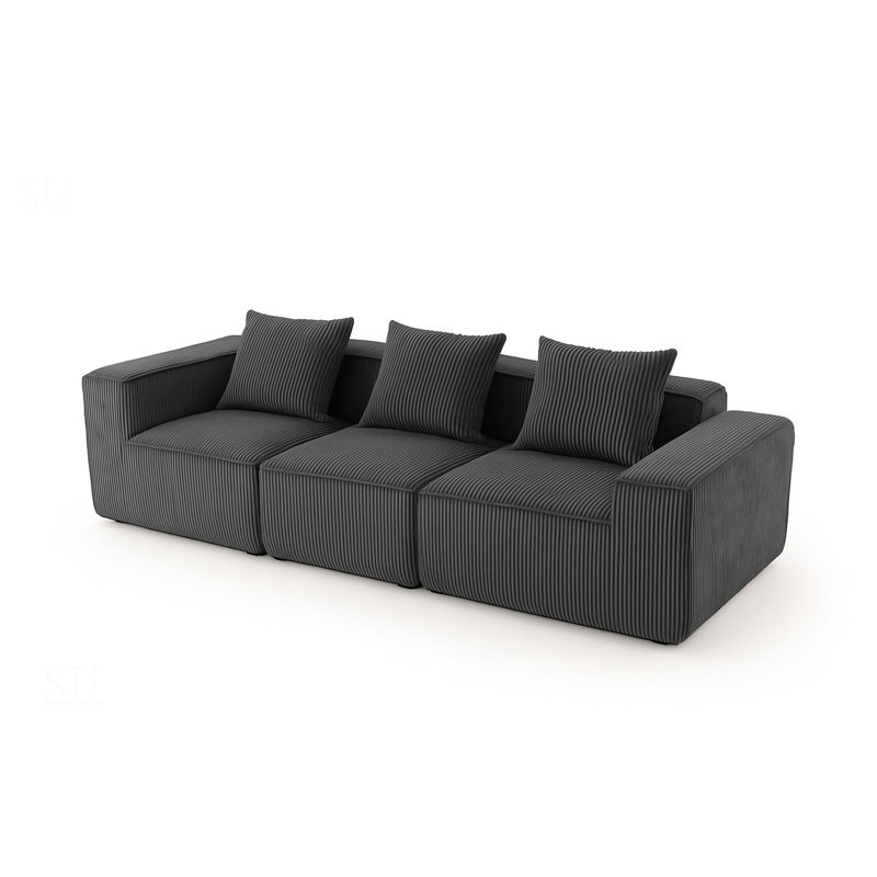 Canapé modulaire Corduroy, Velours côtelé gris