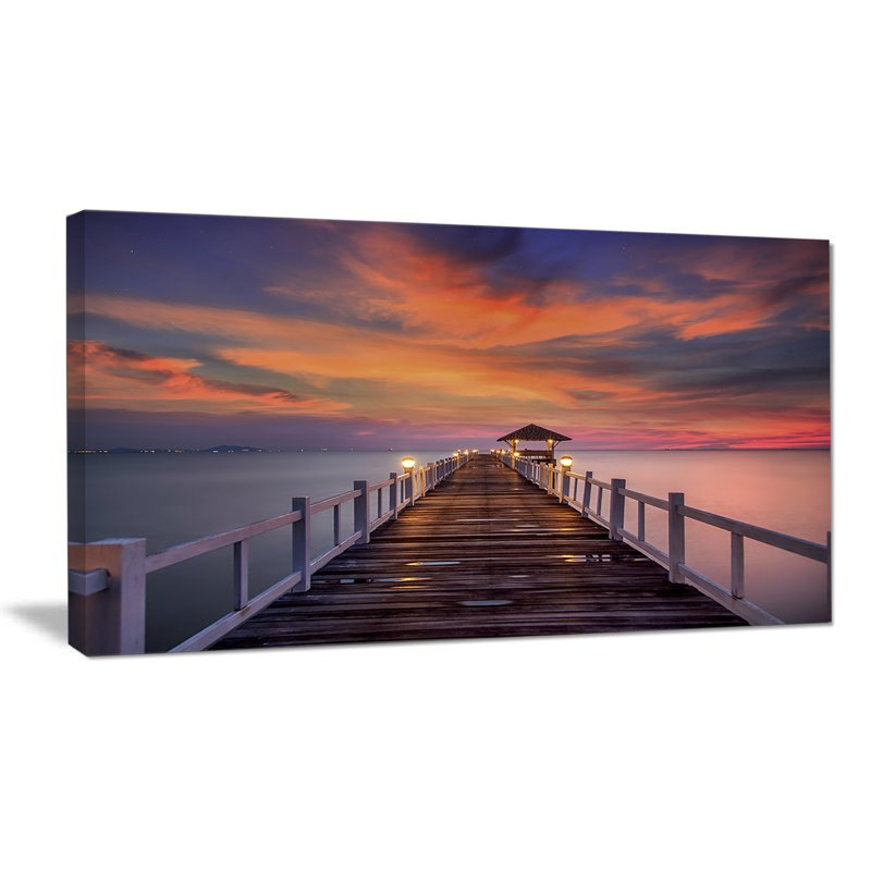 Reproduction de photo sur toile tendue, "pilier de mer foncé sous couleur" sky sea ", H 16 po x l 32 po x p 1 po