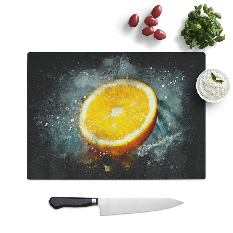Sliced Orange Fruit Paint Splash Chopping Board, 28.5cm W x 39cm L