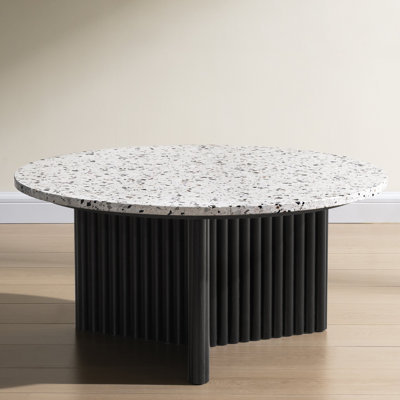 Round Coffee Table with Wood Veneer Base