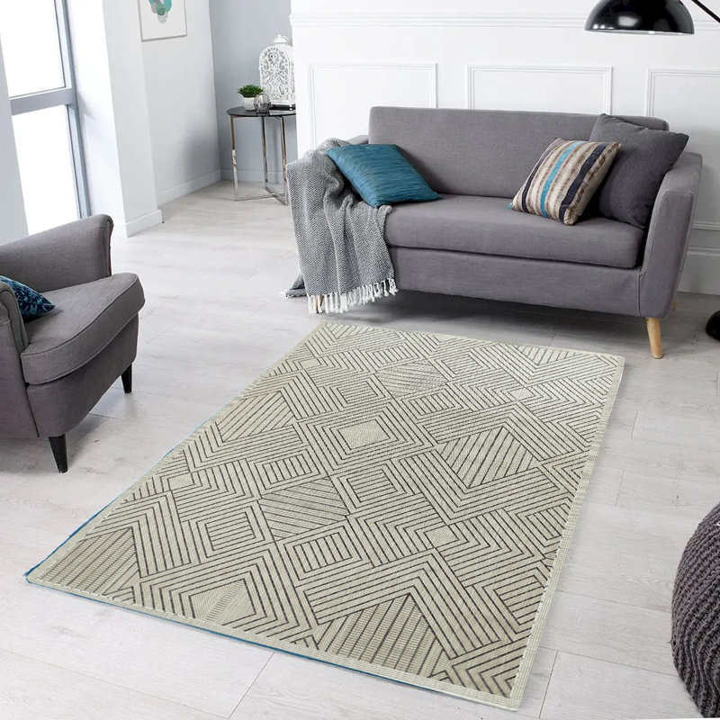 Oksana Indoor Outdoor Light Gray And Anthracite Rug, Rectangle 6'7" x 9'