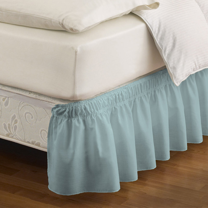  Wrap Around Solid Ruffled 140 Thread Count 17" Bed Skirt, Spa, King