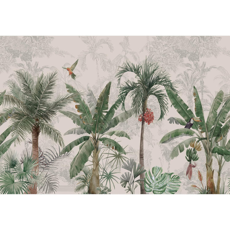 Jungle vibrante colorée avec oiseaux, L 132 po x l 192 po