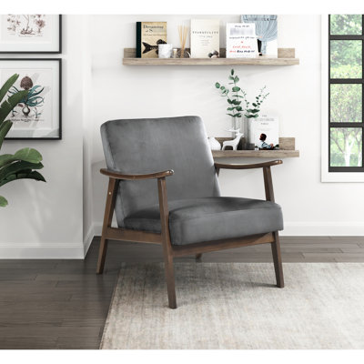 Chaise en velours gris foncé de style Mid-Century moderne, fabrication en bois massif, chaise d'appoint tendance de 31 po de hauteur, housse, base