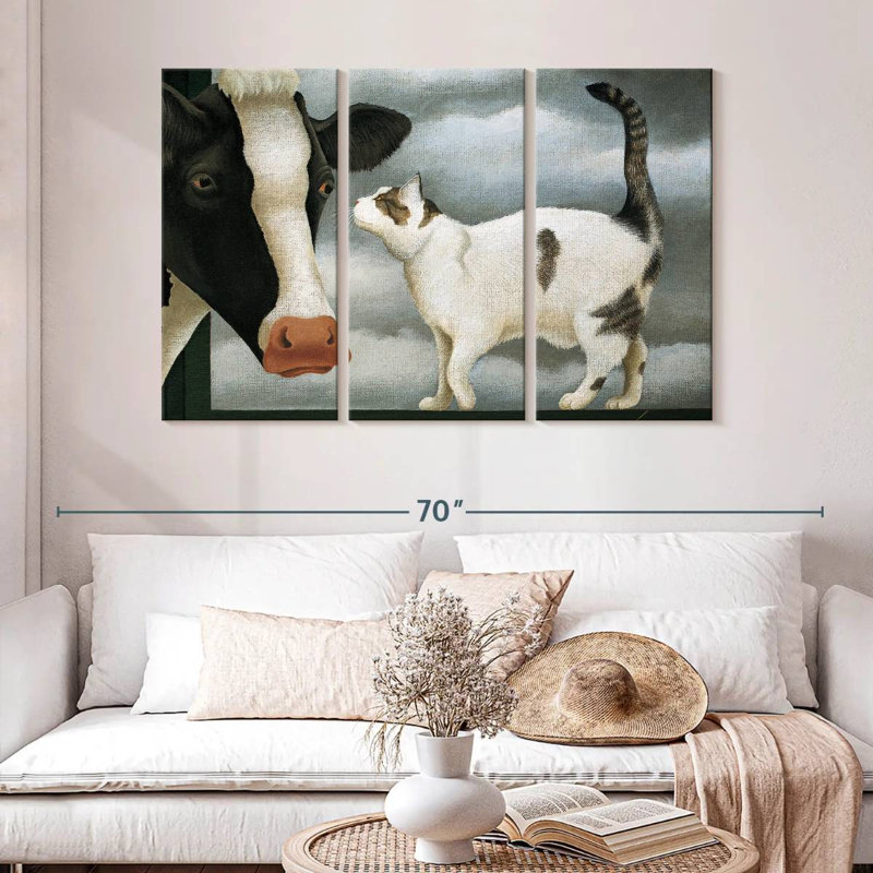 Chat et vache, H 32 po x l 50 po
