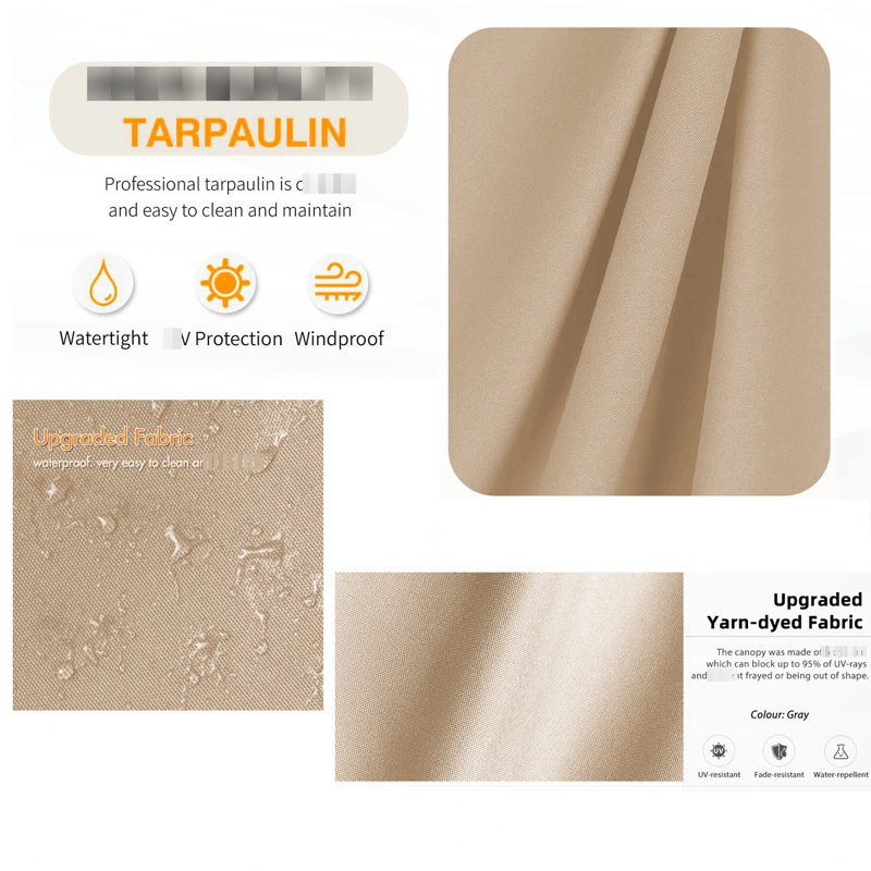 Toile de remplacement pour pergola kaki 10 X 10 pi - Tissu avec protection, résistance aux intempéries, hydrofuge, soleil