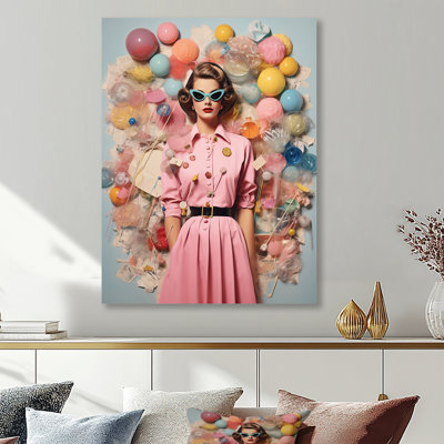 Artiste mural rétro «Fashionista» rose