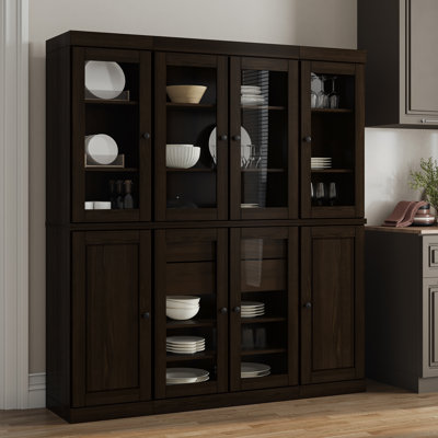 Grande armoire de cuisine Doerschuk avec portes en verre et 2 tiroirs, tablettes réglables, armoire de rangement modulaire pour la cuisine, l 65 po x H 71,5 po