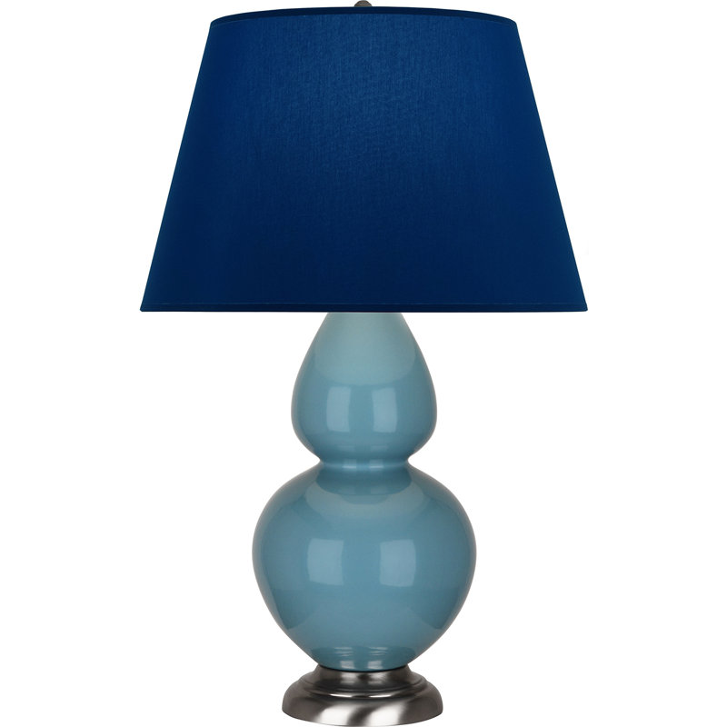 Lampe de table double gourde en céramique, Bleu marine/gris, Bleu acier émaillé / argent antique, Argent argent