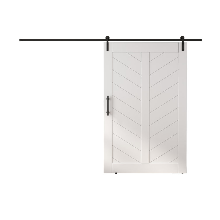 84''H MDF Sliding Barn Door with Hardware Kit, Covered with Water-Proof PVC Surface, V-Frame