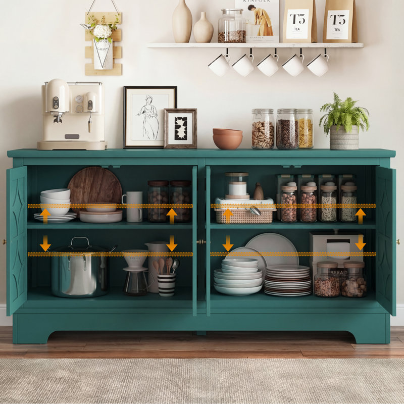 Sideboard Cabinet With 4 Doors, Turquoise Blue