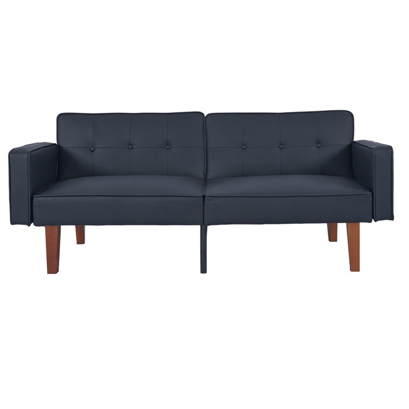 Canapé-lit futon convertible avec pieds en bois, Noir