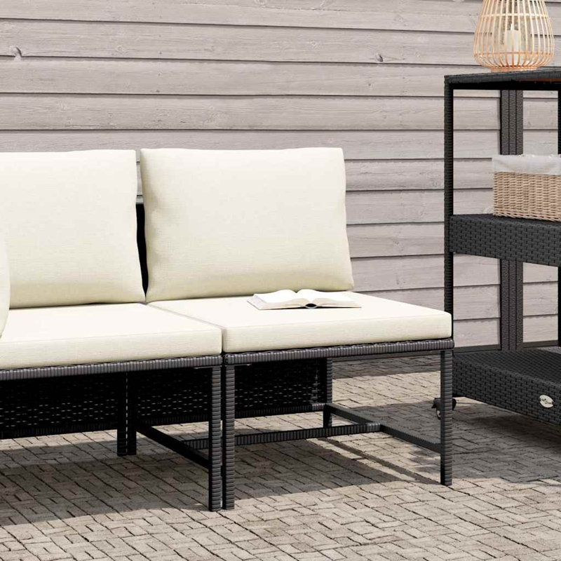 21.3" Wide Wicker Patio Sofa with Cushions, Cream, Black