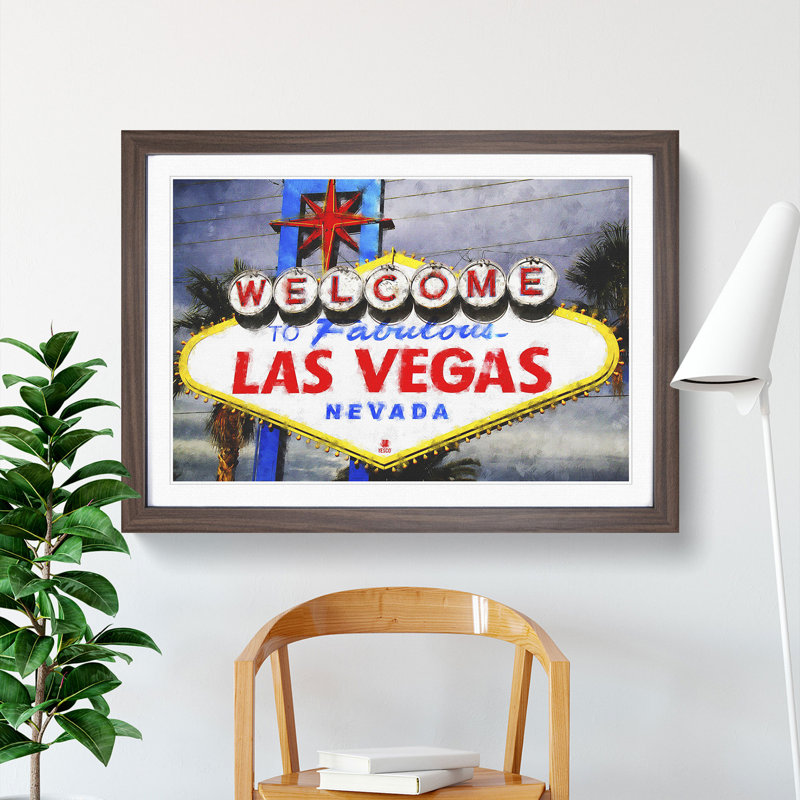 Las Vegas Sign Vol.2 - Picture Frame Painting, 36cm H x 48cm W x 2cm D, Walnut Framed