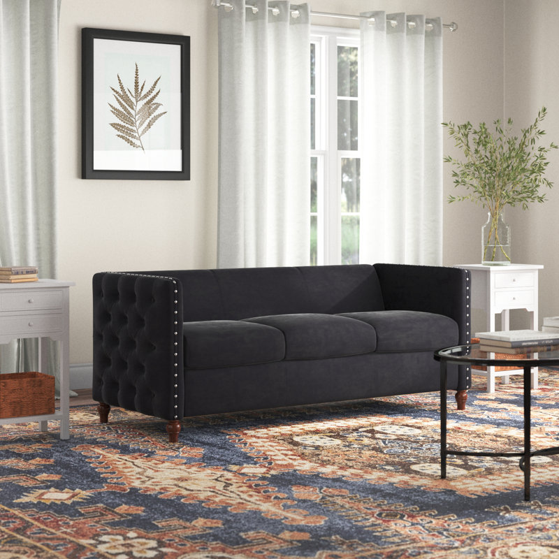 Shawn 70'' Velvet Sofa, Black Velvet