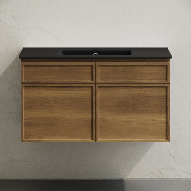 Meuble-lavabo mural 36 po en chêne brun avec comptoir noir St. Tropez, Brun, 36.5", Noir