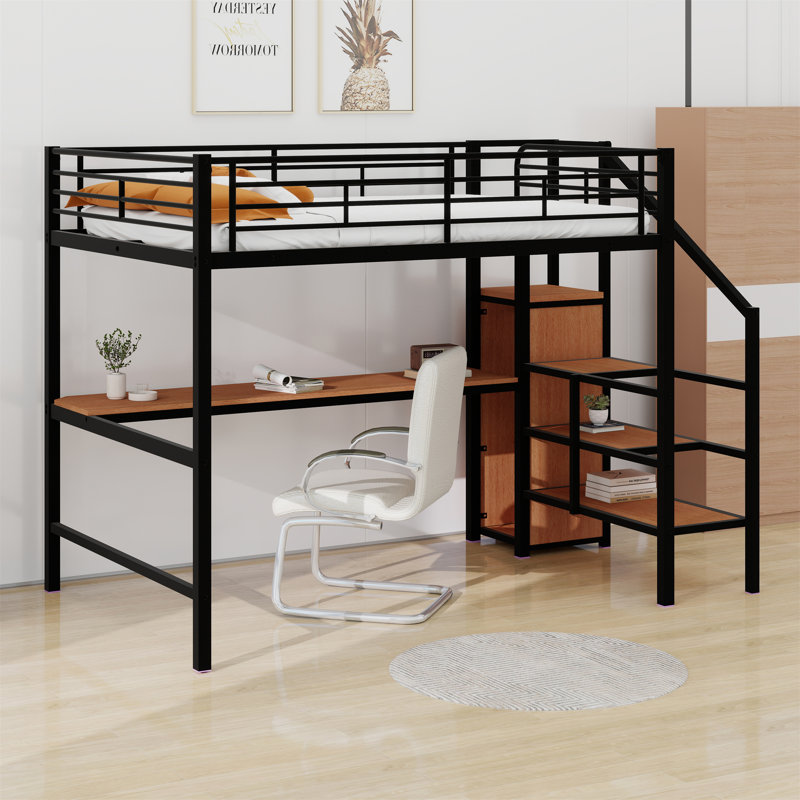 Lit mezzanine double Amijah Kids, Noir/naturel