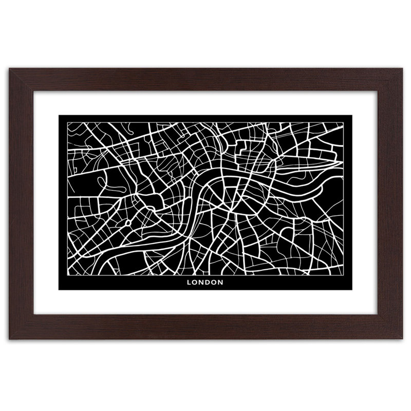 Plan for London City 1 Piece Single Picture Frame Wall Art, 70cm H x 100cm W, Brown