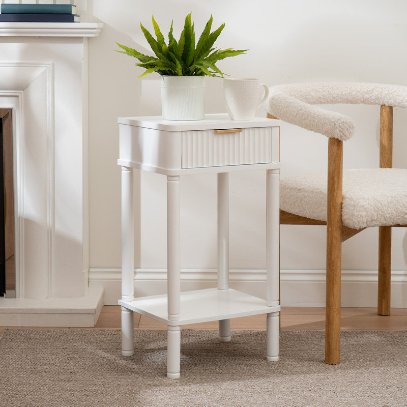 Solid Wood End Table, White