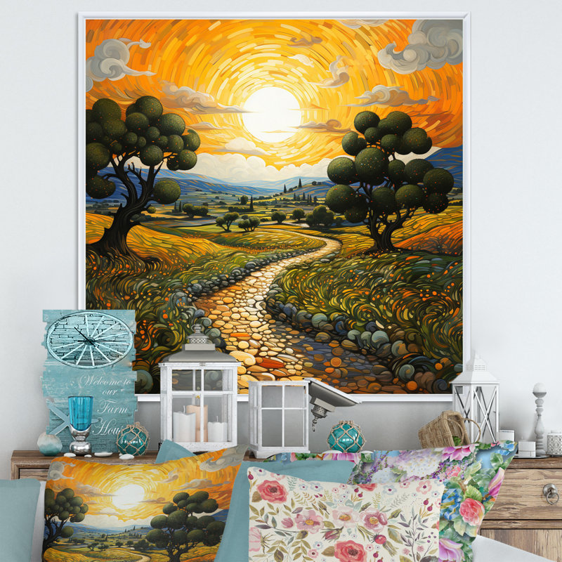 Vangogh Olive Grove in Province Painting Print, 36" H x 36" W, White, Floater Framed