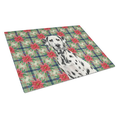 Dalmatian Christmas PoinsettIas Glass Cutting Board