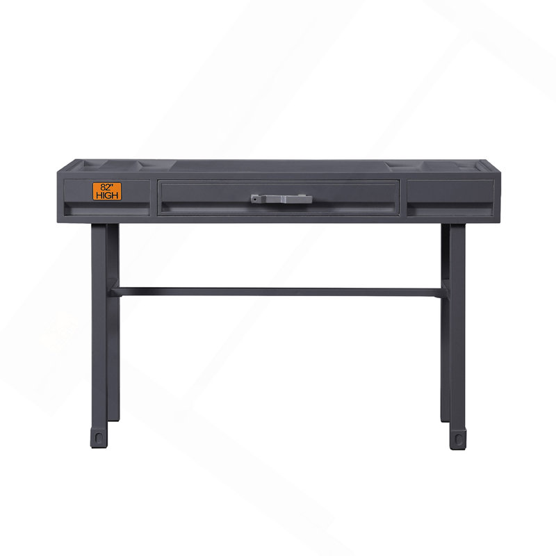 Metal Vanity Desk With One Drawer, Gunmetal, Gunmetal