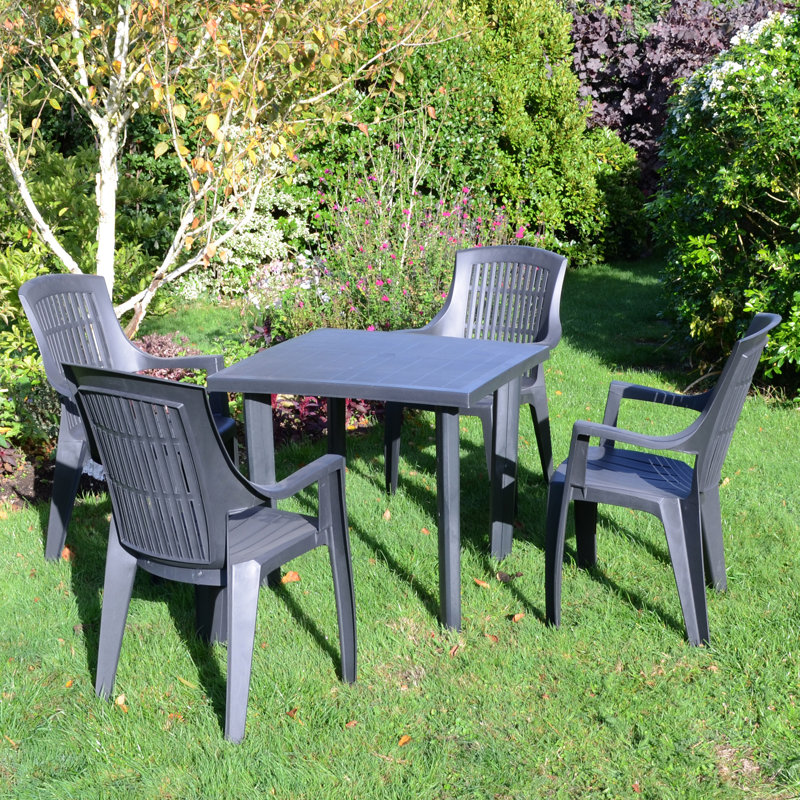 Rapino Square Table with 4  Chairs Garden Set, Anthracite