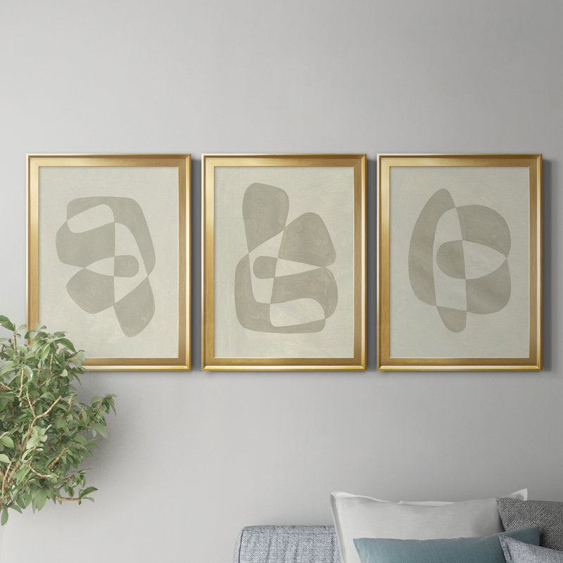 «Soft Shape I», reproduction encadrée de qualité supérieure - prête à être accrochée, H 24,5 po x l 55,5 po x P 1 po, Or