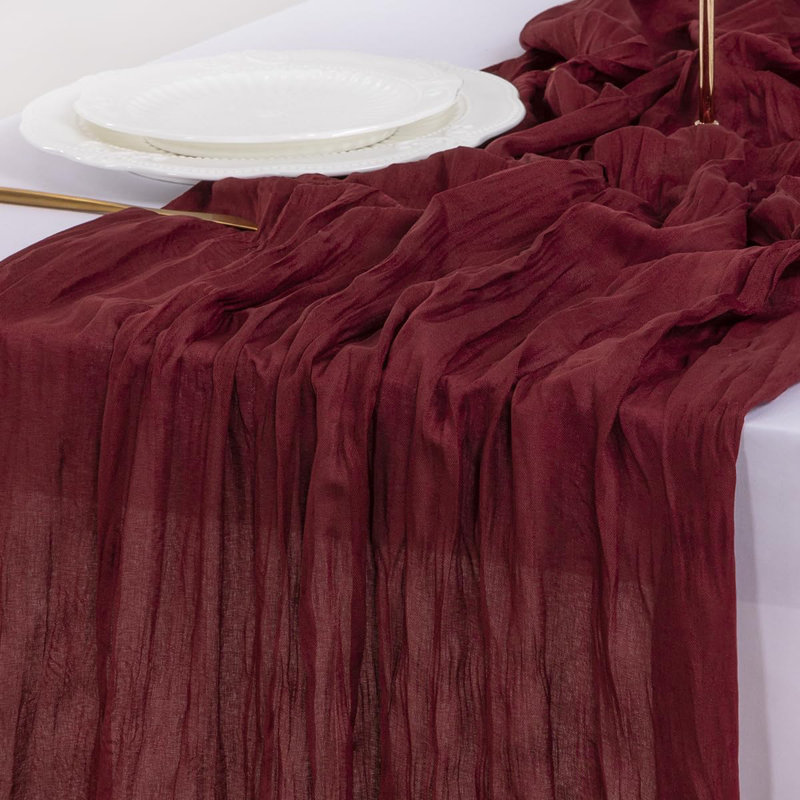 Burgundy Red Cheesecloth Table Runner, 120" Boho Rustic Gauze Runner