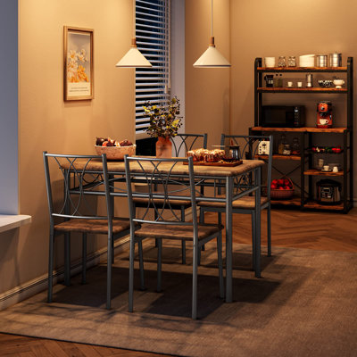 5-Piece Dining Table Set, Wood Rectangle Kitchen Table with 4 Upholstered Chairs, Space-Saving Dinette Set for Small Apartment, Studio & Breakfast Nook, Easy Assembly
