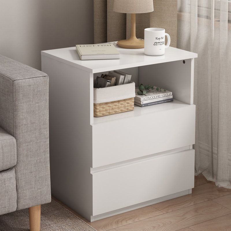Table de chevet 2 tiroirs, Blanc