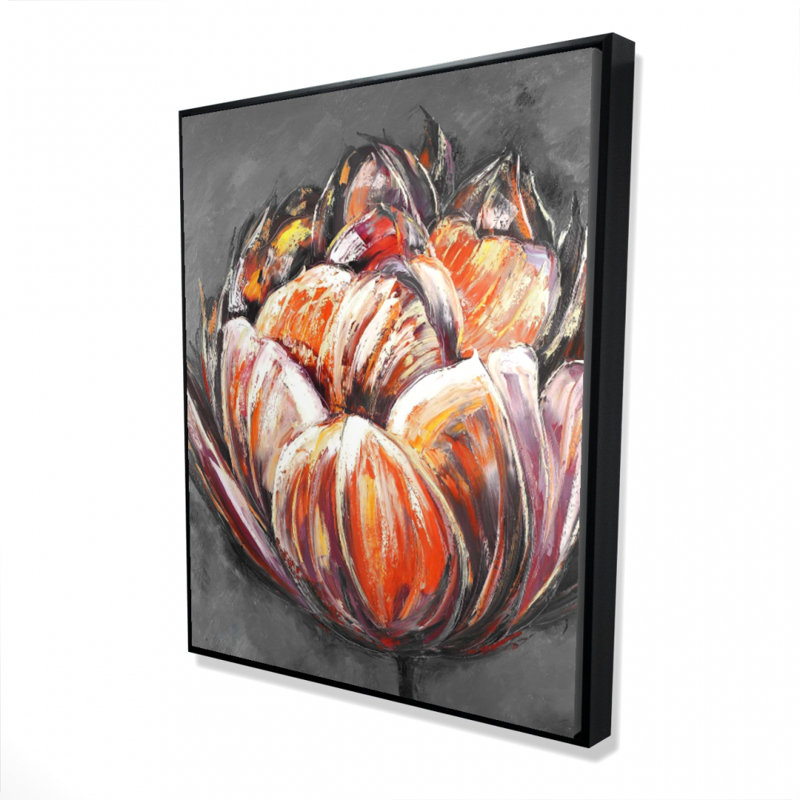Toile rouge tulipe contemporaine | Décor floral abstrait orange
