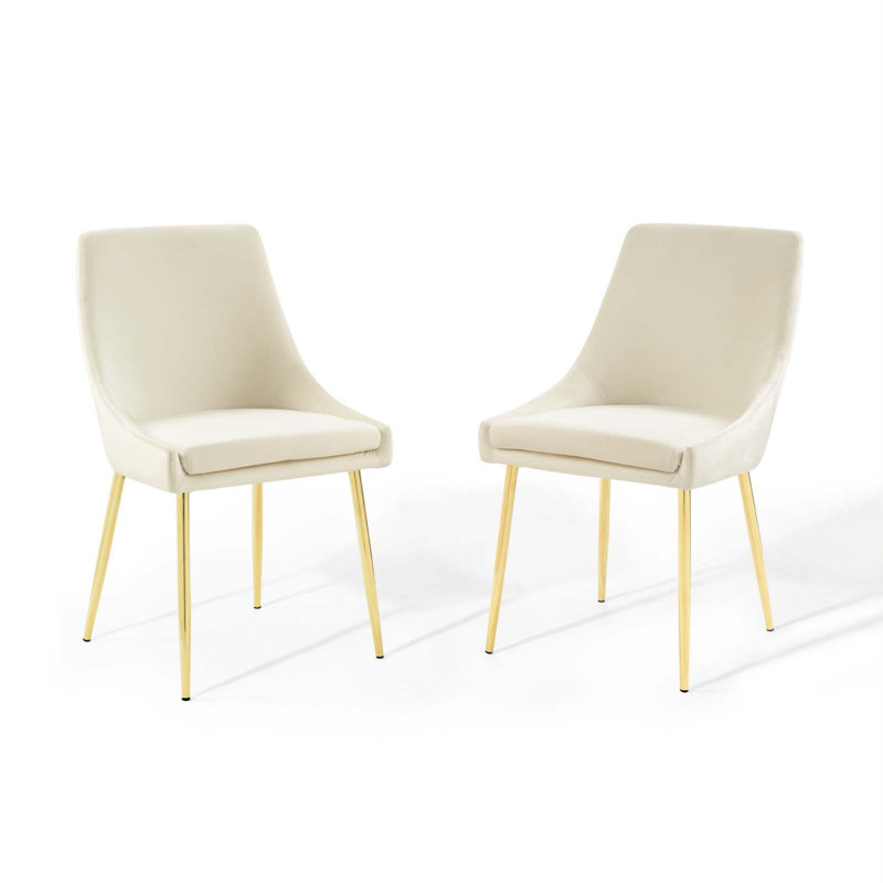 Elegant Gold and Ivory Velvet Upholstered Dining Chair