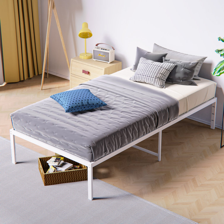 Scio 14'' High White Bed Frame Metal Bedframes with Protection Pads Noisy Free Anti Slip Alwyn Home Size: Twin