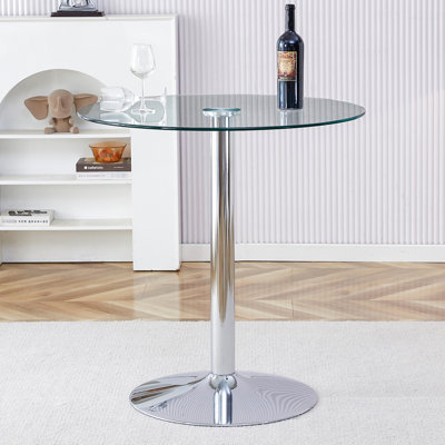 Table de salle à manger moderne et minimaliste avec plateau en verre de 35 pouces et pieds argent galvanisés pour diverses explorations