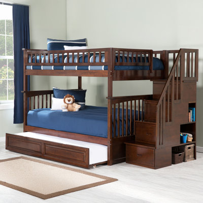 Blaisdell Solid Wood Storage Staircase Bunk Bed with Raised Panel Roll Out Trundle