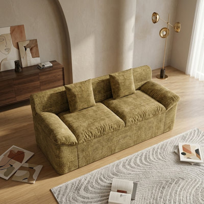 Canapé modulaire surdimensionné de 71 po, canapé modulaire Cloud Couch, siège large, accoudoirs inclinables et coussin double, canapé-lit désossé pour appartement de chambre à coucher, sans assemblage, jaune