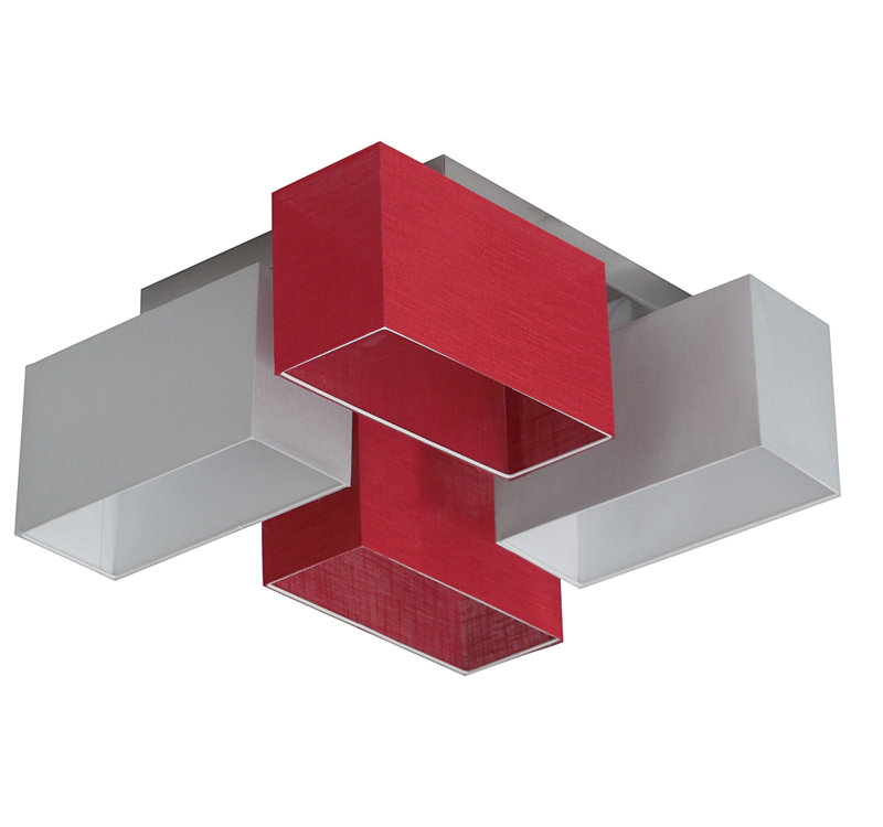 Seaton Semi Flush Mount, Matt brushed nickel, Burgundy transparent/Grey