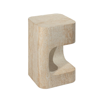 Grover Outdoor Faux Stone Asymmetrical Side Table - White