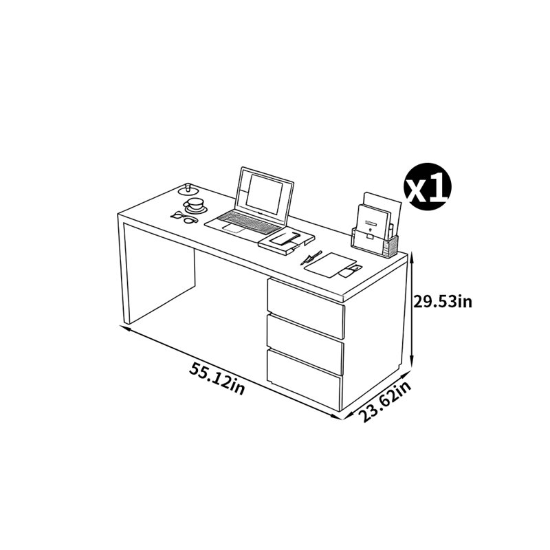 Bureau moderne de style minimaliste, Gris, H 29,53 po x l 55,12 po x P 23,62 po