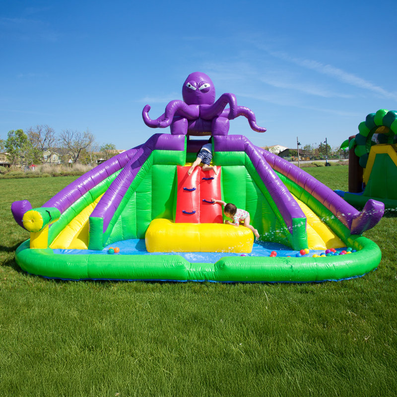 JumpOrange Octopus Water Slide with Splash Zone and Dual Slides for Kids (with Blower and Cannon)