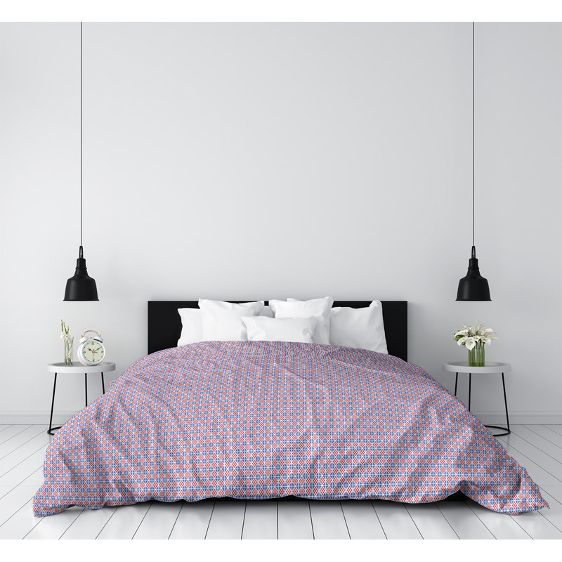 Modern & Contemporary Duvet Cover, King Duvet Cover, Microfiber, Pink/Gray/Red