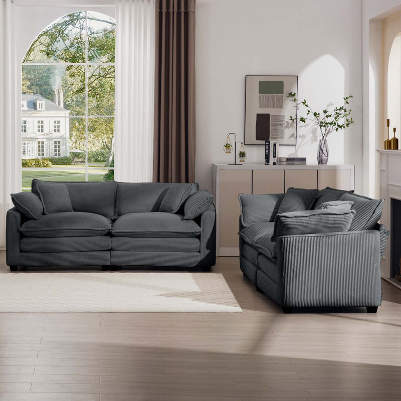 Ensemble de canapé de salon en tissu moderne deux pièces, deux canapés 2 places avec grand fauteuil inclinable à 8 coussins